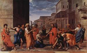 Christ and the Woman Taken in Adultery (1653) by Nicolas Poussin